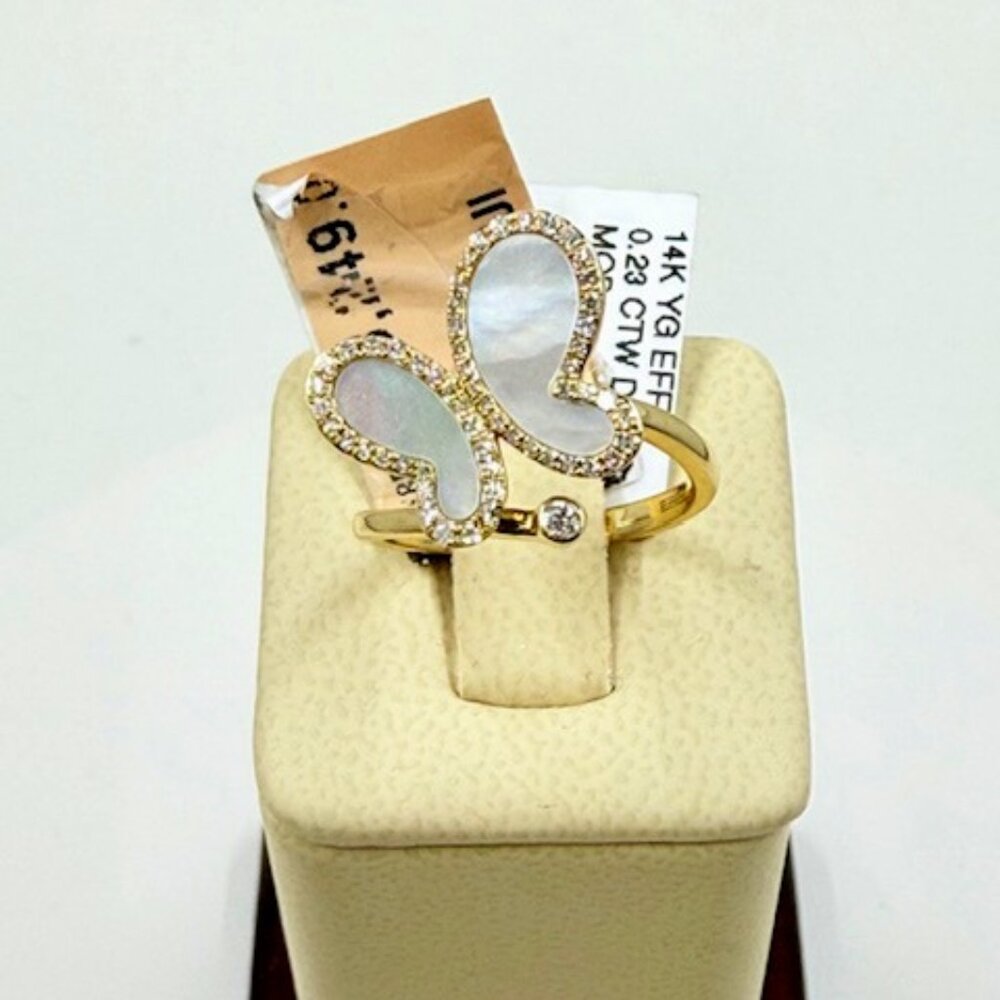 New Effy Mother of Pearl & Diamond Butterfly ring in 14k